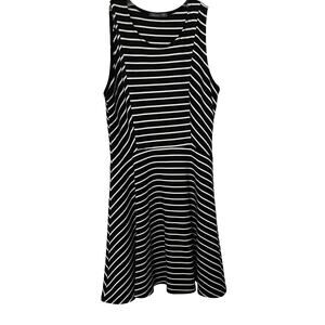 SOPRANO SLEEVELESS FIT & FLARE DRESS, WOMENS, M, BLACK & WHITE VERTICAL STRIPES